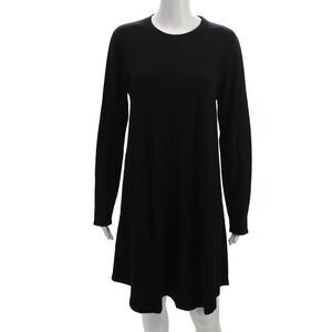 Repeat Women Sweater Dress Black 100% Merino Wool Crew Neck Long Sleeve Size M
